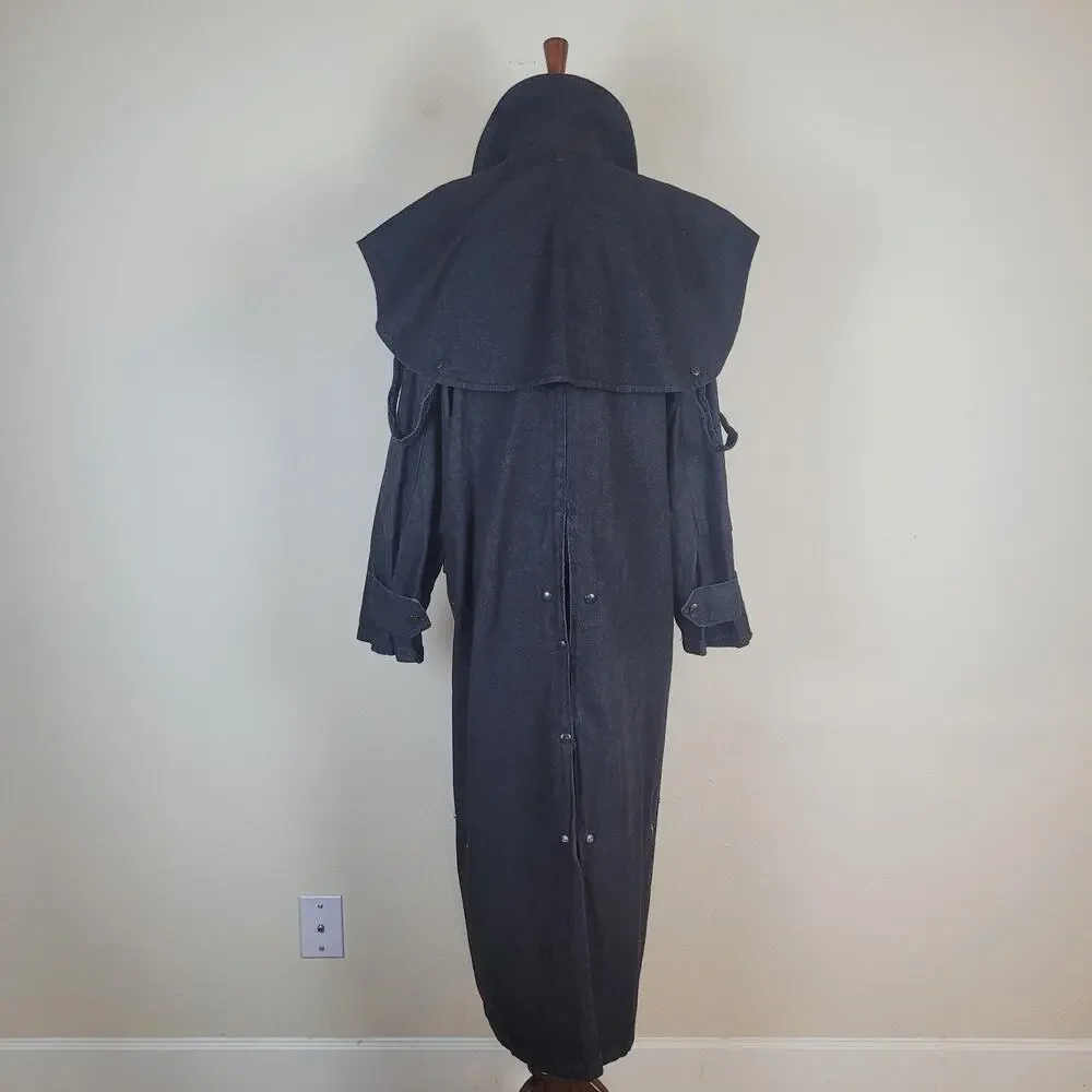VTG Stoney River Coat Mens Medium Black Denim Duster Western USA Drover Outback